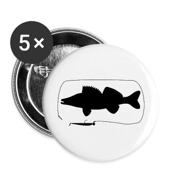 zander mit Gummifisch - Buttons groß 56 mm (5er Pack) - Weiß - Vorne