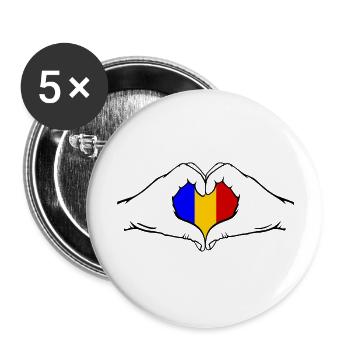 Roumanie Drapeau Coeur Forme - Lot de 5 grands badges (56 mm) - blanc - Devant