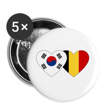 Südkorea Belgien Flagge Herz - Buttons groß 56 mm (5er Pack) - Weiß - Vorne