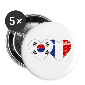 South Korea France Flag Heart Used - Buttons large 2.2''/56 mm (5-pack) - white - Front