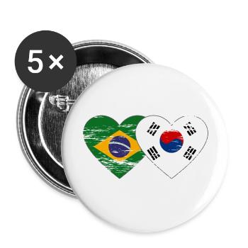 Brazil South Korea flag heart used - Buttons large 2.2''/56 mm (5-pack) - white - Front