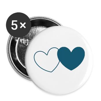 Coeur bleu 2 coeurs Saint-Valentin - Lot de 5 grands badges (56 mm) - blanc - Devant