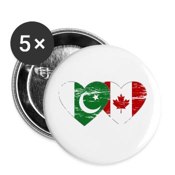 Coeur de drapeau du Pakistan Canada utilisé - Lot de 5 grands badges (56 mm) - blanc - Devant