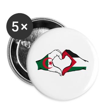 Algeria Palestine Heart Shape with Hands - Buttons large 2.2''/56 mm (5-pack) - white - Front