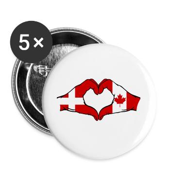 Danemark Canada en forme de coeur avec les mains - Lot de 5 grands badges (56 mm) - blanc - Devant