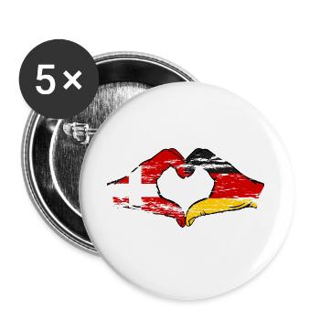 Danemark Allemagne forme de coeur avec les mains utilisées - Lot de 5 grands badges (56 mm) - blanc - Devant