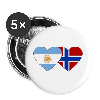 Argentinien Norwegen Flagge Herz - Buttons groß 56 mm (5er Pack) - Weiß - Vorne