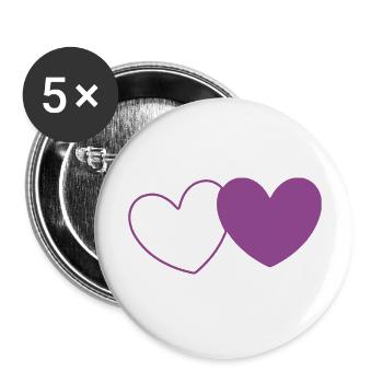 Coeur Violet 2 Coeurs Saint Valentin - Lot de 5 grands badges (56 mm) - blanc - Devant