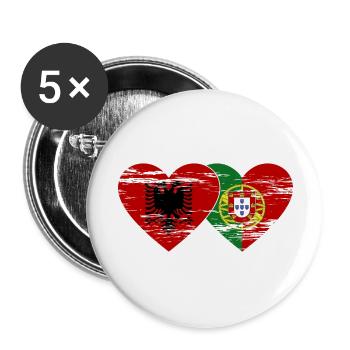 Albanie Portugal Drapeau Coeur Utilisé - Lot de 5 grands badges (56 mm) - blanc - Devant