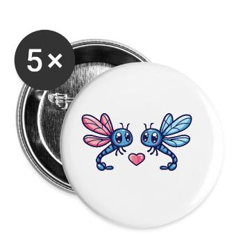 Libellule Couple Amoureux Animal Saint Valentin - Lot de 5 grands badges (56 mm) - blanc - Devant