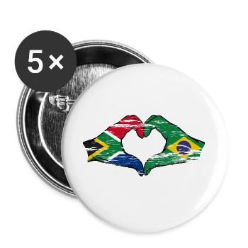Afrique du Sud Brésil Drapeau Mains Coeur Forme D’occasion - Lot de 5 grands badges (56 mm) - blanc - Devant