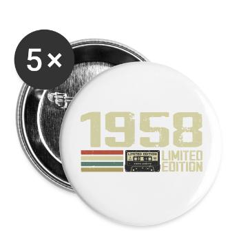 Geboren 1958 – Jahrgang 1958 – 66. Geburtstag Retro - Buttons groß 56 mm (5er Pack) - Weiß - Vorne