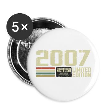 Jahrgang 2007 - Jahrgang 2007 - 17. Jubiläum Retro - Buttons groß 56 mm (5er Pack) - Weiß - Vorne