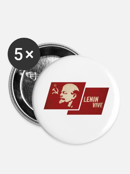 Lenin lebt Flagge - Buttons groß 56 mm (5er Pack) - Weiß