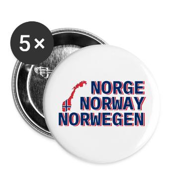Norwegen mit 3 Schriftzügen in 3 Sprachen - Buttons groß 56 mm (5er Pack) - Weiß - Vorne