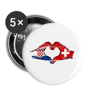 Croatia Switzerland Flag Hands Heart Shape Used - Buttons large 2.2''/56 mm (5-pack) - white - Front