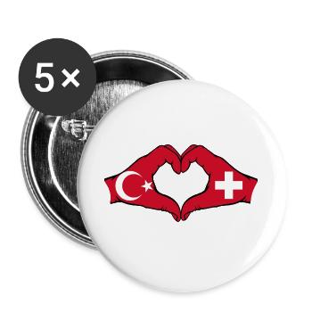 Turkey Switzerland Flag Hands Heart Shape - Buttons large 2.2''/56 mm (5-pack) - white - Front