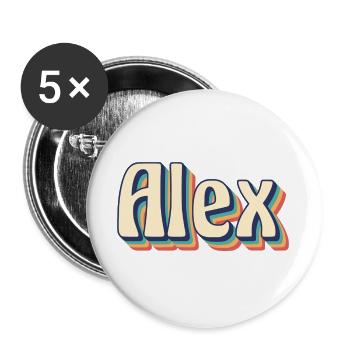 Alex t-shirt rétro vintage t-shirt idée cadeau - Lot de 5 grands badges (56 mm) - blanc - Devant