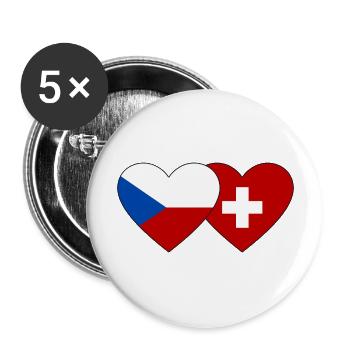 République tchèque Suisse drapeau coeur - Lot de 5 grands badges (56 mm) - blanc - Devant
