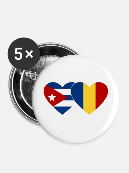 Kuba Rumänien Flagge Herz - Buttons groß 56 mm (5er Pack) - Weiß