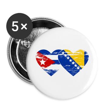 Cuba Bosnia flag heart used - Buttons large 2.2''/56 mm (5-pack) - white - Front