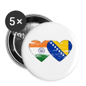 Inde Bosnie drapeau coeur utilisé - Lot de 5 grands badges (56 mm) - blanc - Devant