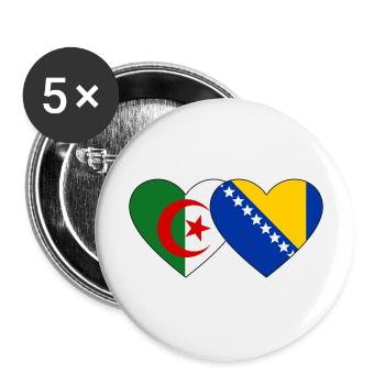 Algerien Bosnien Flagge Herz - Buttons groß 56 mm (5er Pack) - Weiß - Vorne