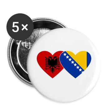 Albanie Bosnie Drapeau Coeur - Lot de 5 grands badges (56 mm) - blanc - Devant