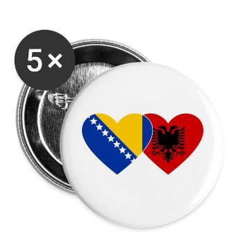 Bosnie Albanie Drapeau Coeur - Lot de 5 grands badges (56 mm) - blanc - Devant