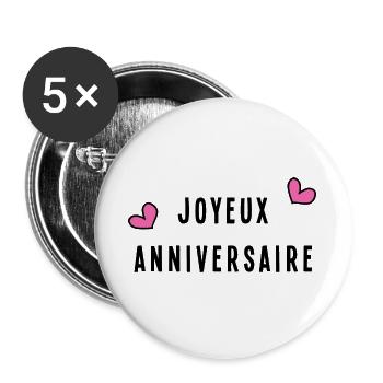 JOYEUX ANNIVERSAIRE - Lot de 5 grands badges (56 mm) - blanc - Devant