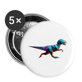 Dinosaur Raptor T-Rex Origami Geometric 3D - Buttons large 2.2''/56 mm (5-pack) - white - Front