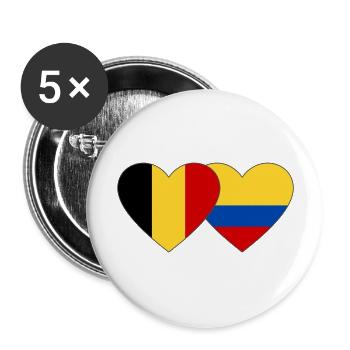 Belgium Colombia Flag Heart - Buttons large 2.2''/56 mm (5-pack) - white - Front