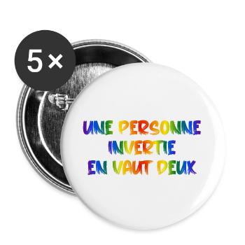 Une personne invertie en vaut deux - Lot de 5 grands badges (56 mm) - blanc - Devant