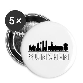 München Motiv mit Silhouette der Stadt in schwarz - Buttons groß 56 mm (5er Pack) - Weiß - Vorne