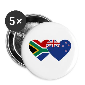 Afrique du Sud Nouvelle-Zélande Drapeau Cœur - Lot de 5 grands badges (56 mm) - blanc - Devant