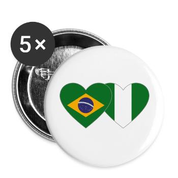 Brazil Nigeria Flag Heart - Buttons large 2.2''/56 mm (5-pack) - white - Front