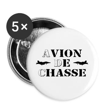 Avion de Chasse - Lot de 5 grands badges (56 mm) - blanc - Devant