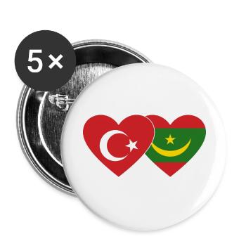 Türkei Mauretanien Flagge Herz - Buttons groß 56 mm (5er Pack) - Weiß - Vorne