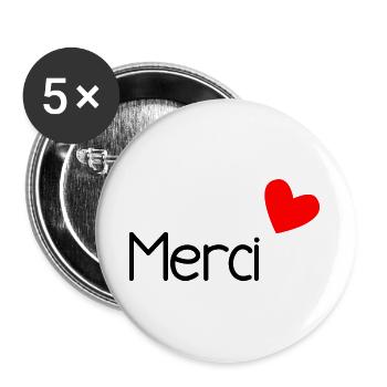 MERCI. MAÎTRESSE. MAÎTRE. MERCI MAÎTRESSE - Lot de 5 grands badges (56 mm) - blanc - Devant