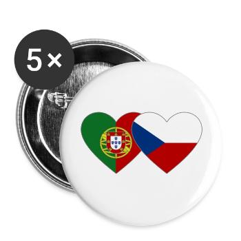 Portugal Tschechien Flagge Herz - Buttons groß 56 mm (5er Pack) - Weiß - Vorne