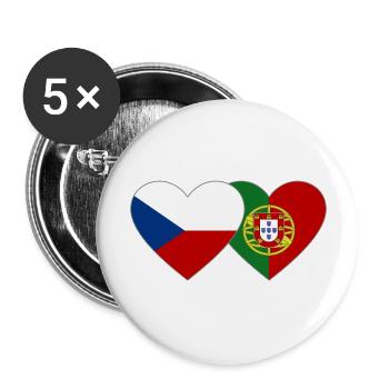 Tschechien Portugal Flagge Herz - Buttons groß 56 mm (5er Pack) - Weiß - Vorne