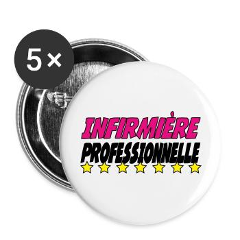 Infirmière PROFESSIONNELLE - Lot de 5 grands badges (56 mm) - blanc - Devant