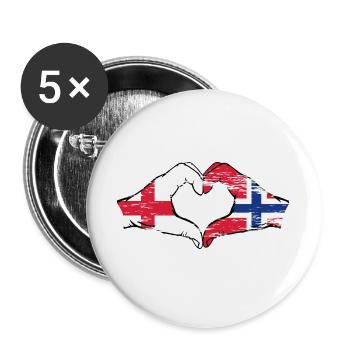 Angleterre Norvège drapeau mains forme coeur utilisé - Lot de 5 grands badges (56 mm) - blanc - Devant