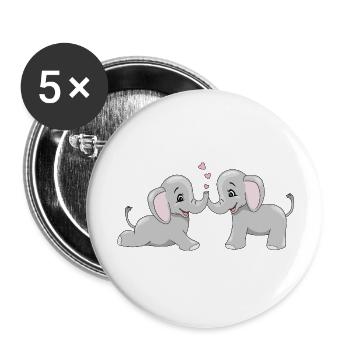 Two cute baby elephants with hearts - Buttons large 2.2''/56 mm (5-pack) - white - Front