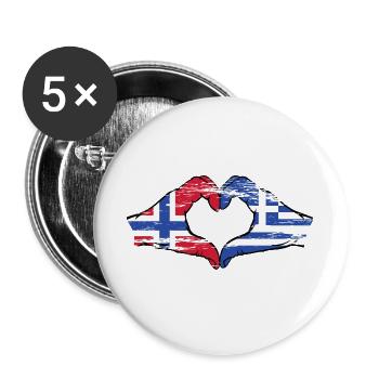 Norvège Grèce Drapeau Mains Coeur Utilisé - Lot de 5 grands badges (56 mm) - blanc - Devant