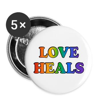 Liebe heilt LGBTQ Rainbow Pride Zubehör - Buttons groß 56 mm (5er Pack) - Weiß - Vorne