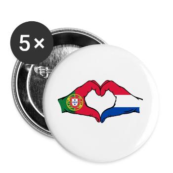 Portugal Holland Flag Hands Heart Shape - Buttons large 2.2''/56 mm (5-pack) - white - Front