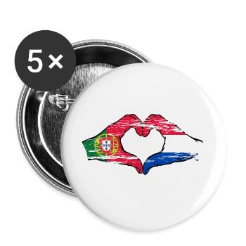 Portugal Hollande Drapeau Mains Coeur Forme Utilisé - Lot de 5 grands badges (56 mm) - blanc - Devant