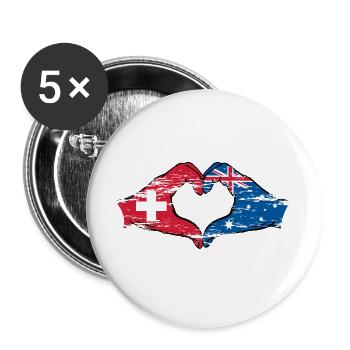 Schweiz Australien Flagge Herzform used - Buttons groß 56 mm (5er Pack) - Weiß - Vorne