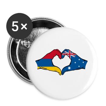 Armenien Australien Flagge Hände Herzform - Buttons groß 56 mm (5er Pack) - Weiß - Vorne